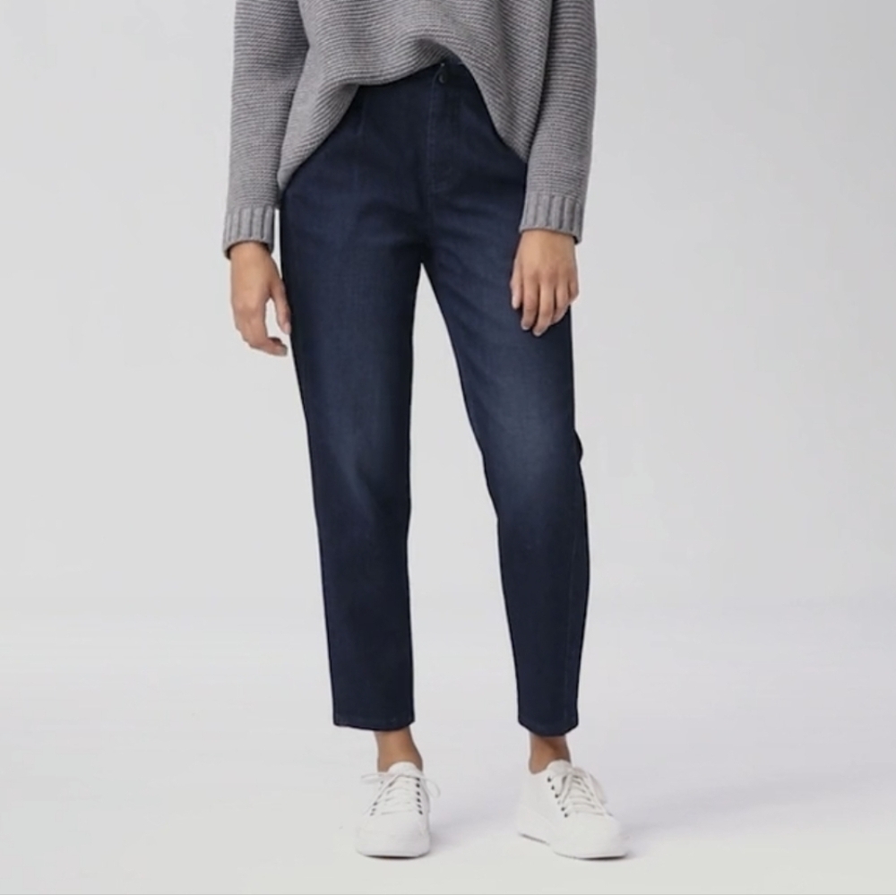 Eileen Fisher Womens Pleated Jeans Tapered Ankle High Waist Denim Sz 2 Organic
